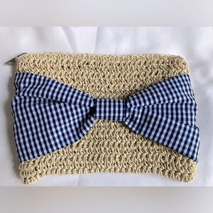 TOP IT OFF Woven Clutch with Blue Gingham Bow